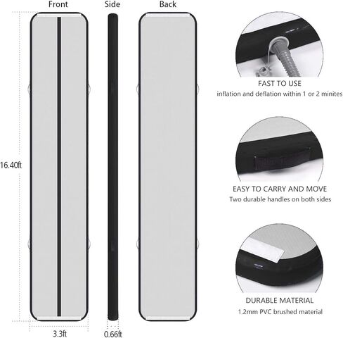 EZ GLAM 10ft/13ft/16ft/20ft حصيرة هوائية قابلة للنفخ للجمباز مع مضخة هواء كهربائية للتشجيع/التمرين/الشاطئ/الحديقة/الاستخدام المنزلي in Kuwait