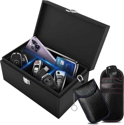 Faraday Box مع حقائب فاراداي لمفاتيح السيارات ، حامي Faraday Key Fob ، Faraday Cage Key Fob Signal ، صندوق حظر الإشارة لمفاتيح السيارة in Kuwait