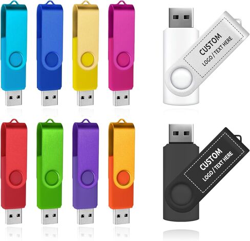 مخصص USB Thumb Drive 100 Pack ، محرك أقراص فلاش USB مخصصة لهدايا الشركات ، 360 درجة من تصميم دوارة ، متوفر بعشرة ألوان (128 ميجابايت ، مع صندوق حديدي) in Kuwait