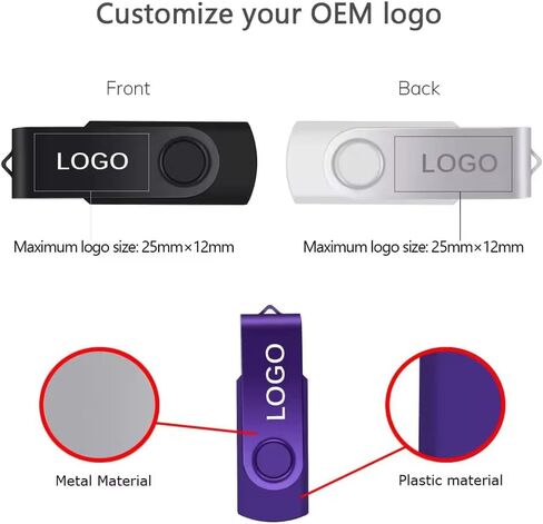 مخصص USB Thumb Drive 100 Pack ، محرك أقراص فلاش USB مخصصة لهدايا الشركات ، 360 درجة من تصميم دوارة ، متوفر بعشرة ألوان (128 ميجابايت ، مع صندوق حديدي) in Kuwait