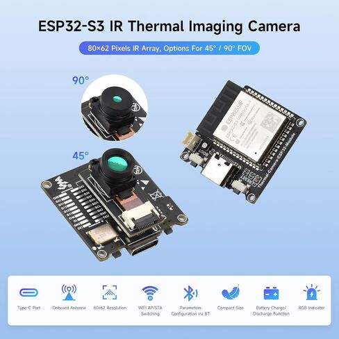 Waveshare ESP32-S3 IR Thermal Imaging Camera Module, Type-C Port, 80×62 Pixels, 90 ° Field of View Angle in Saudi Arabia