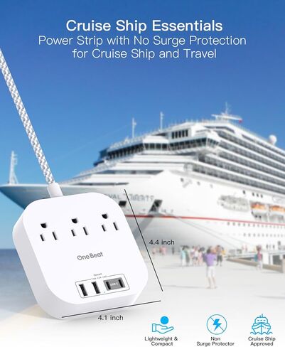Power Strip with USB C, 3 Outlets 4 USB Ports (22.5W/4.5A) Desktop Charging Station, Flat Plug, 5ft Braided Extension Cord, Non Surge Protector for Travel, Cruise Ship, ETL Listed, Black in Kuwait