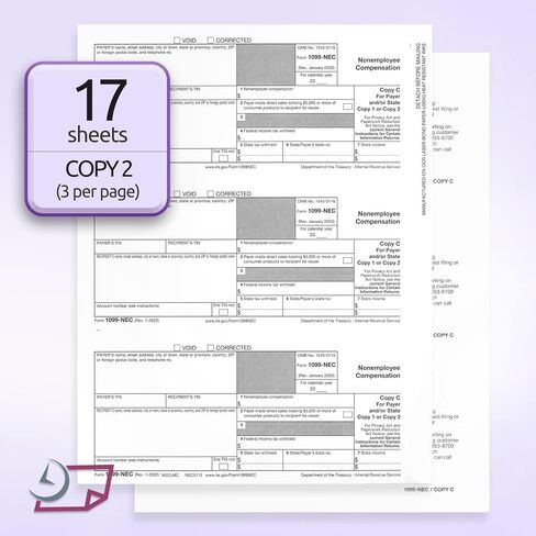 NextDayLabels - نماذج 1099-NEC لعام 2023، نماذج ضريبية مكونة من 4 أجزاء، مجموعة بائع مكونة من 50 نموذج ليزر و50 ظرفًا ذاتي الختم، نماذج مصممة لـ QuickBooks وTFP وبرامج المحاسبة الأخرى in Kuwait