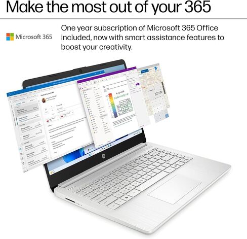 HP LAPTOP Computer for Home Study Study ، Office Office 365 ، 4GB RAM ، تخزين 256 جيجابايت (128 جيجا بايت UFS + 128 جيجابايت لمجموعة إرساء محور) ، 14 بوصة ، معالج Intel (Beat I3-1115G4) ، WiFi 6 ، BT 5.4 ، Windows 11 S (متجدد) in Kuwait