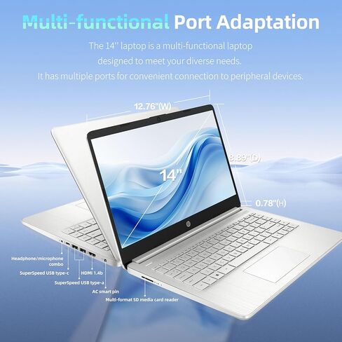 HP LAPTOP Computer for Home Study Study ، Office Office 365 ، 4GB RAM ، تخزين 256 جيجابايت (128 جيجا بايت UFS + 128 جيجابايت لمجموعة إرساء محور) ، 14 بوصة ، معالج Intel (Beat I3-1115G4) ، WiFi 6 ، BT 5.4 ، Windows 11 S (متجدد) in Kuwait