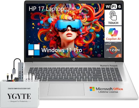 HP 2025 17.3 شاشة تعمل باللمس كمبيوتر الكمبيوتر المحمول ، 17 بوصة شاشة تعمل باللمس المحمول ، AMD Ryzen 5 (6-CORES) ، 40 جيجابايت من ذاكرة الوصول العشوائي 1.5 تيرابايت (1 تيرابايت SSD+512GB in Kuwait