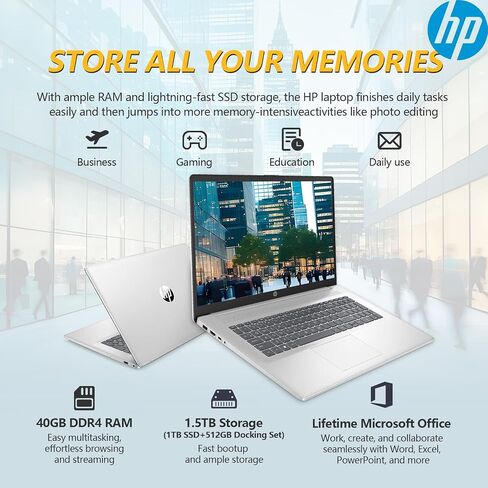 HP 2025 17.3 شاشة تعمل باللمس كمبيوتر الكمبيوتر المحمول ، 17 بوصة شاشة تعمل باللمس المحمول ، AMD Ryzen 5 (6-CORES) ، 40 جيجابايت من ذاكرة الوصول العشوائي 1.5 تيرابايت (1 تيرابايت SSD+512GB in Kuwait