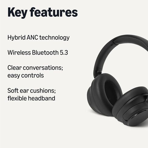 Amazon Basics Hybrid Active Noves Develing Headphones ، 35 ساعة وقت اللعب مع ANC و 45 ساعة مع حزب المؤتمر الوطني الأفريقي ، اللاسلكي ، على الأذن مريحة ، بلوتوث ، حجم واحد ، أسود in Saudi Arabia