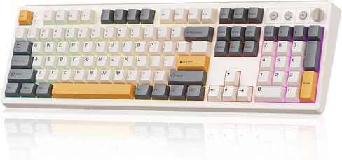 Wireless Mechanical Keyboard,104 Keys 100% Full Size with Number Pad,Gasket Mounted Creamy Sound,Hot Swappable,Knob& Media Keys,Bluetooth/2.4GHz/USB-C for Gaming/Typing/Win/Mac/PC (Retro Beige) in Kuwait