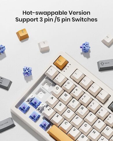 Wireless Mechanical Keyboard,104 Keys 100% Full Size with Number Pad,Gasket Mounted Creamy Sound,Hot Swappable,Knob& Media Keys,Bluetooth/2.4GHz/USB-C for Gaming/Typing/Win/Mac/PC (Retro Beige) in Kuwait
