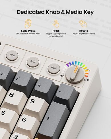 Wireless Mechanical Keyboard,104 Keys 100% Full Size with Number Pad,Gasket Mounted Creamy Sound,Hot Swappable,Knob& Media Keys,Bluetooth/2.4GHz/USB-C for Gaming/Typing/Win/Mac/PC (Retro Beige) in Kuwait