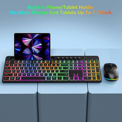 لوحة المفاتيح اللاسلكية ASIXXSIX وسرد الماوس ، 2.4G 115 KEYS RGB لوحة مفاتيح الكمبيوتر اللاسلكية مع 6 أزر in Kuwait