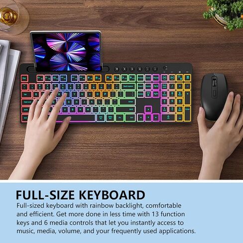 لوحة المفاتيح اللاسلكية ASIXXSIX وسرد الماوس ، 2.4G 115 KEYS RGB لوحة مفاتيح الكمبيوتر اللاسلكية مع 6 أزر in Kuwait