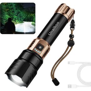 مصباح يدوي قابل لإعادة الشحن - مصباح يدوي 10000 لتر تكتيكيًا قويًا مع 4 أوضاع قابلة للتكبير مصباح يدوي مصباح مضاد للماء أبرز لضوء الفلاش لحالات الطوارئ المشي لمسافات طويلة في الهواء الطلق C1 in Kuwait