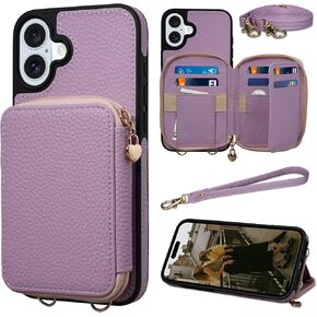 Case for iPhone 16 Plus 6.7'' Wallet, Crossbody Zipper Purse with RFID Blocking Card Slots Kickstand, Detachable Lanyard & Handstrap Flip Folio Leather iPhone Cover for iPhone 16 Plus, Beige in Saudi Arabia