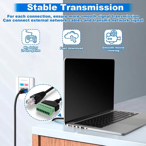 2Pcs RJ45 Male to 8 Pins Screw Terminal Block Adapter 1ft RJ45 8p8c to 8Pin Bolt Terminal Connector for Cat5 Cat6 Cat7 Ethernet Extender CCTV Digital Internet in Saudi Arabia