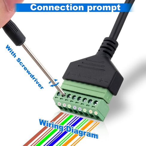 2Pcs RJ45 Male to 8 Pins Screw Terminal Block Adapter 1ft RJ45 8p8c to 8Pin Bolt Terminal Connector for Cat5 Cat6 Cat7 Ethernet Extender CCTV Digital Internet in Saudi Arabia