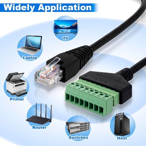2Pcs RJ45 Male to 8 Pins Screw Terminal Block Adapter 1ft RJ45 8p8c to 8Pin Bolt Terminal Connector for Cat5 Cat6 Cat7 Ethernet Extender CCTV Digital Internet in Saudi Arabia