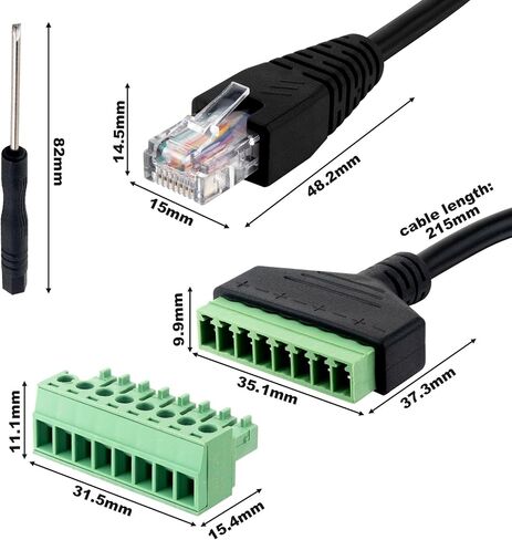 2Pcs RJ45 Male to 8 Pins Screw Terminal Block Adapter 1ft RJ45 8p8c to 8Pin Bolt Terminal Connector for Cat5 Cat6 Cat7 Ethernet Extender CCTV Digital Internet in Saudi Arabia