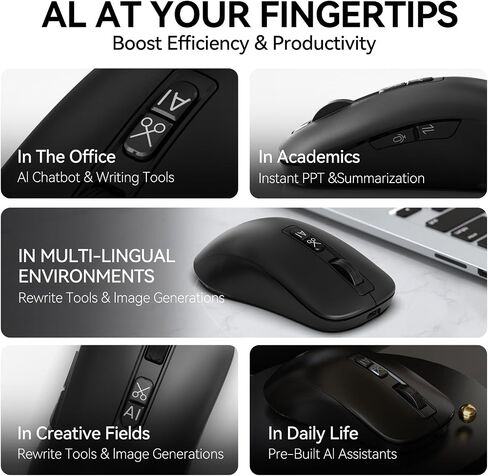 يعد M4 Wireless Smart Ai Mouse لأجهزة الكمبيوتر المحمولة للكمبيوتر الشخصي ، ومدخلات صوت ملمس واحد ، ومساعد منظمة العفو الدولية ، وتسجيل الاجتماع ، وترجمة لقطة الشاشة ، والتوافق متعدد اللغات ، جهاز مكتب عالي الأداء. in Saudi Arabia