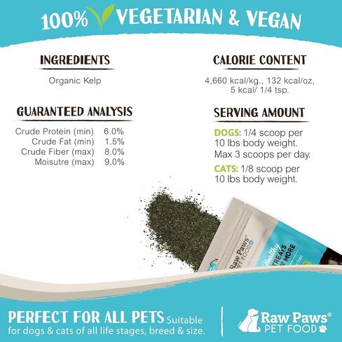 Raw Paws Organic Kelp for Dogs & Cats, 8-oz - Iodine Rich for Thyroid, Digestive & Immune Health - Seaweed Powder for Dogs, Sea Kelp for Cats, Kelp Supplement for Dogs, Dried Kelp Powder for Dogs in Saudi Arabia