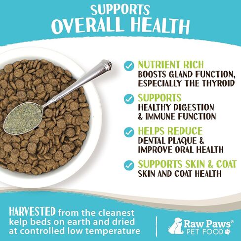 Raw Paws Organic Kelp for Dogs & Cats, 8-oz - Iodine Rich for Thyroid, Digestive & Immune Health - Seaweed Powder for Dogs, Sea Kelp for Cats, Kelp Supplement for Dogs, Dried Kelp Powder for Dogs in Saudi Arabia