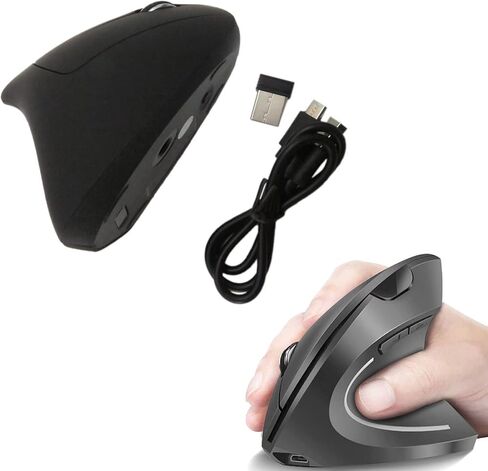 الماوس اللاسلكي العمودي القابل للإعادة شحن USONLINE911 مع مستقبل USB ، 6 أزرار 3 بوصة 800/1200/1600 ل CPMPUTER ، سطح المكتب ، كمبيوتر محمول ، كرومر (أسود) in Saudi Arabia
