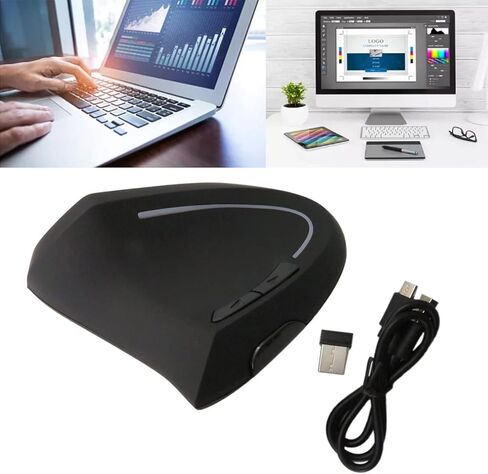 الماوس اللاسلكي العمودي القابل للإعادة شحن USONLINE911 مع مستقبل USB ، 6 أزرار 3 بوصة 800/1200/1600 ل CPMPUTER ، سطح المكتب ، كمبيوتر محمول ، كرومر (أسود) in Saudi Arabia