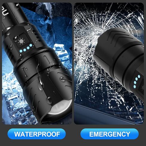 Rechargeable Flashlight High Lumens - 10000LM Powerful Tactical Flashlights with 4 Modes Zoomable LED Flashlight Waterproof Brightest Flash Light for Emergencies Camping Hiking Outdoor C1 in Kuwait