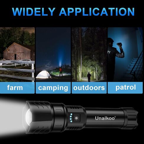 Rechargeable Flashlight High Lumens - 10000LM Powerful Tactical Flashlights with 4 Modes Zoomable LED Flashlight Waterproof Brightest Flash Light for Emergencies Camping Hiking Outdoor C1 in Kuwait