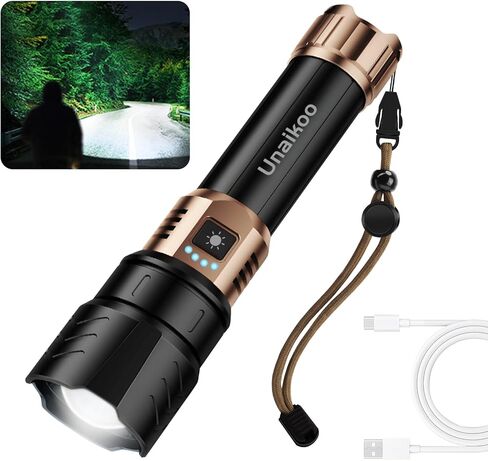 مصباح يدوي قابل لإعادة الشحن - مصباح يدوي 10000 لتر تكتيكيًا قويًا مع 4 أوضاع قابلة للتكبير مصباح يدوي مصباح مضاد للماء أبرز لضوء الفلاش لحالات الطوارئ المشي لمسافات طويلة في الهواء الطلق C1 in Kuwait