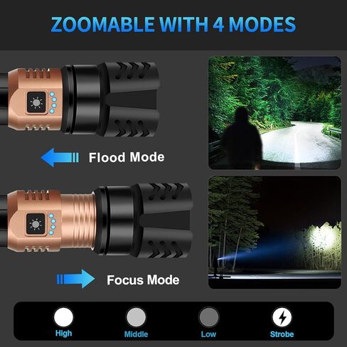 مصباح يدوي قابل لإعادة الشحن - مصباح يدوي 10000 لتر تكتيكيًا قويًا مع 4 أوضاع قابلة للتكبير مصباح يدوي مصباح مضاد للماء أبرز لضوء الفلاش لحالات الطوارئ المشي لمسافات طويلة في الهواء الطلق C1 in Kuwait