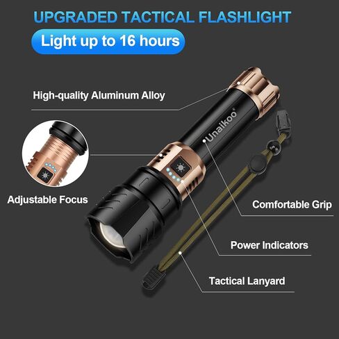 مصباح يدوي قابل لإعادة الشحن - مصباح يدوي 10000 لتر تكتيكيًا قويًا مع 4 أوضاع قابلة للتكبير مصباح يدوي مصباح مضاد للماء أبرز لضوء الفلاش لحالات الطوارئ المشي لمسافات طويلة في الهواء الطلق C1 in Kuwait
