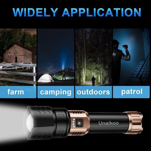 مصباح يدوي قابل لإعادة الشحن - مصباح يدوي 10000 لتر تكتيكيًا قويًا مع 4 أوضاع قابلة للتكبير مصباح يدوي مصباح مضاد للماء أبرز لضوء الفلاش لحالات الطوارئ المشي لمسافات طويلة في الهواء الطلق C1 in Kuwait