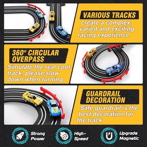 Race Track Toys for Boys Age 8-12 with 2 Loop, 4 Race Cars 1:43 Scale with Headlights, Battery Operated Slot Car Race Track Set, 2 Controllers, Lap Counter, 2 Player Game, Gift for Kids 6+ Year Old in Kuwait