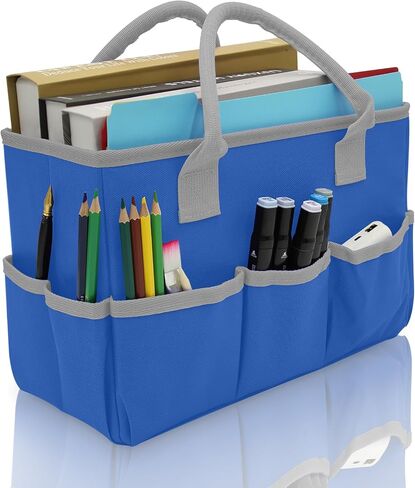 حقيبة حمل للتخزين من Cupohus Art Organizer مع جيوب ومقابض، علبة حمل من قماش أكسفورد للمعلم والضابط والفنان والطلاب والمسافر والمزيد - أسود مع حافة رمادية in Kuwait