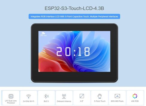 ESP32-S3 4.3inch LCD LCD Screen Screen Board Onboard 800 × 480 65K RGB Screen 5 نقاط شاشة لمس مع حالة ، ودعم 2.4 جيجا هرتز Wi-Fi & Bluetooth 5 ، 32 بت معالج LX7 ثنائي النواة in Saudi Arabia