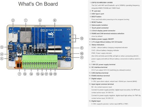 ESP32-S3 4.3inch LCD LCD Screen Screen Board Onboard 800 × 480 65K RGB Screen 5 نقاط شاشة لمس مع حالة ، ودعم 2.4 جيجا هرتز Wi-Fi & Bluetooth 5 ، 32 بت معالج LX7 ثنائي النواة in Saudi Arabia