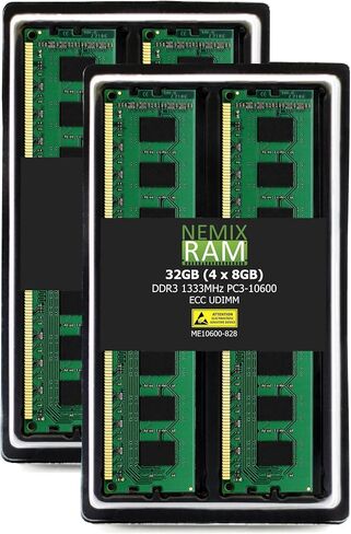 NEMIX RAM 32GB (4X8GB) DDR3 1333MHZ PC3-10600 2Rx8 1.5V 240-PIN ECC UDIMM Unbuffered Memory KIT in Saudi Arabia