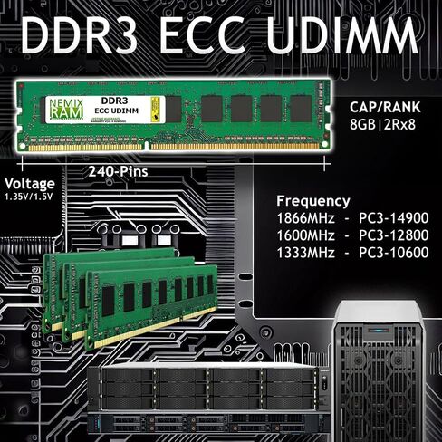 NEMIX RAM 32GB (4X8GB) DDR3 1333MHZ PC3-10600 2Rx8 1.5V 240-PIN ECC UDIMM Unbuffered Memory KIT in Saudi Arabia