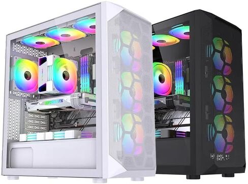 Mid Tower ATX PC Case-تصميم شبكة عالية التهوية ، لوحة زجاجية مقسمة ، USB-C ، Esports Game Cooling Desktop Case تدعم حالة كبيرة المبردة بالمياه (أبيض) in Saudi Arabia
