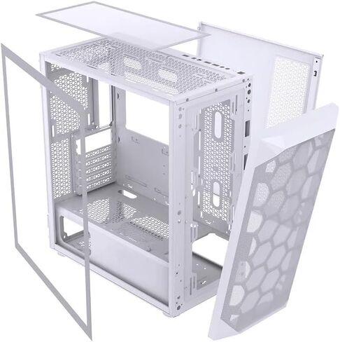 Mid Tower ATX PC Case-تصميم شبكة عالية التهوية ، لوحة زجاجية مقسمة ، USB-C ، Esports Game Cooling Desktop Case تدعم حالة كبيرة المبردة بالمياه (أبيض) in Saudi Arabia