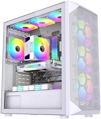 Mid Tower ATX PC Case-تصميم شبكة عالية التهوية ، لوحة زجاجية مقسمة ، USB-C ، Esports Game Cooling Desktop Case تدعم حالة كبيرة المبردة بالمياه (أبيض) in Saudi Arabia