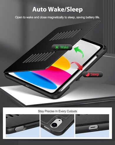 Timovo Case for iPad (A16) الجيل الحادي عشر 11 بوصة 2025 ، IPAD 10 CASE 10.9 بوصة 2022 ، غطاء وقائي لقلم الرصاص القابل للتعديل مع حامل القلم الرصاص ، الاستيقاظ التلقائي ، الأسود ، الأسود in Kuwait
