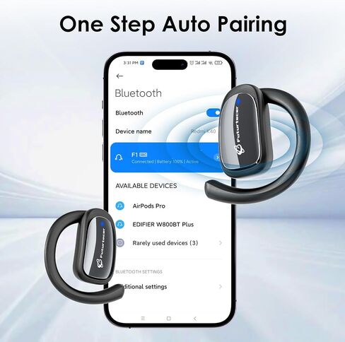 فتح الأذن Bluetooth 5.4 سماعات الأذن مع Earhook | 36H Playtime | IP54 مقاومة للماء | سماعات الأذن اللاسلكية الستيريو للرياضة والجري والتدريبات (أسود) in Kuwait