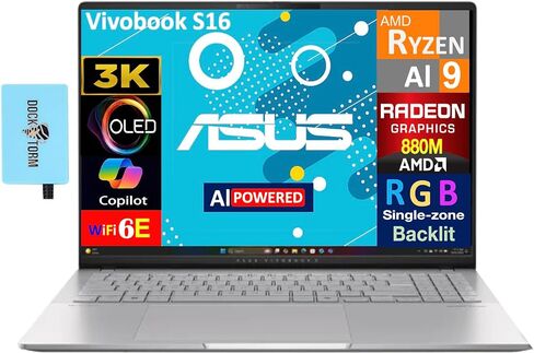 Asus Vivobook S16 AI جهاز كمبيوتر محمول مدعوم من 16.0 "OLED 3.2K (AMD RYZEN AI 9 365 ، 32GB LPDDR5X ، 1TB PCIE SSD ، in Saudi Arabia