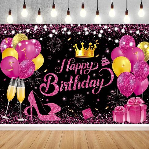 Yinqin 180x120 cm Glitter Black Purple Golden Happy Birthday Party Photo Photo Photo خلفيات القماش 71x47 بوصة in Kuwait
