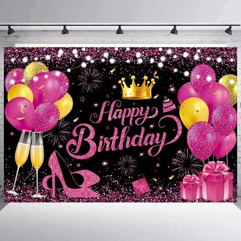 Yinqin 180x120 cm Glitter Black Purple Golden Happy Birthday Party Photo Photo Photo خلفيات القماش 71x47 بوصة in Kuwait