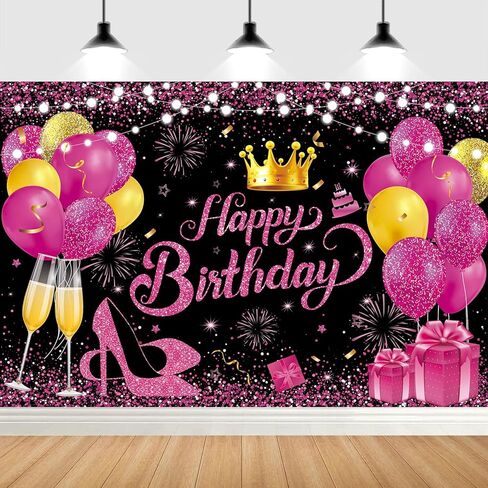 Yinqin 180x120 cm Glitter Black Purple Golden Happy Birthday Party Photo Photo Photo خلفيات القماش 71x47 بوصة in Kuwait
