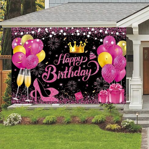 Yinqin 180x120 cm Glitter Black Purple Golden Happy Birthday Party Photo Photo Photo خلفيات القماش 71x47 بوصة in Kuwait